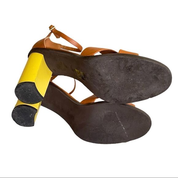 WF WHAT FOR Cognac Leather Yellow Heel Sandals 38 - Picture 15 of 15